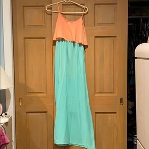 Small salmon/aqua maxi dress